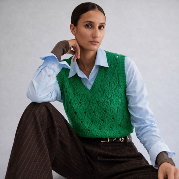 J. Crew Sweaters - J.Crew Cashmere Pointelle Sweater Vest Green Preppy Classic Knit Size S